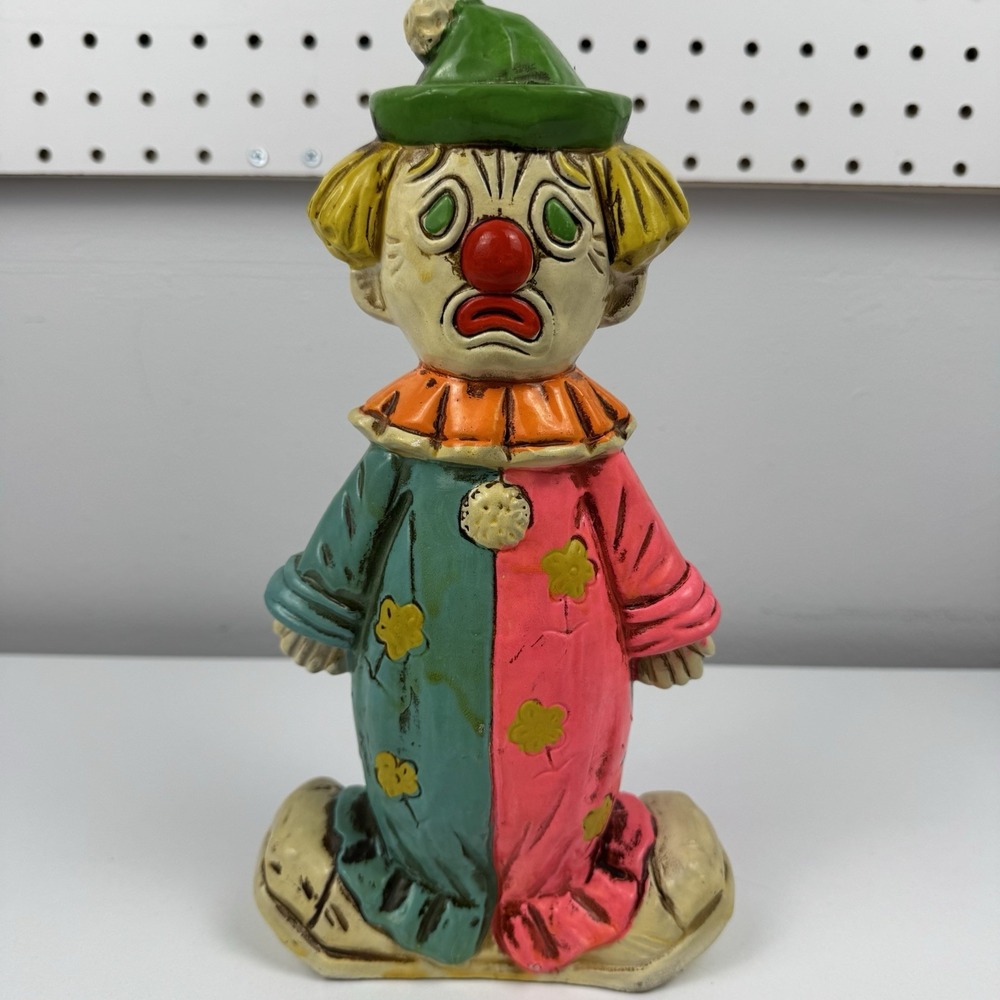 Vtg Double-Faced Clown Bank 60s Chalkware‎ Happy Sad Circus Decor - Picture 2 of 13
